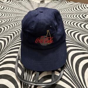 Vintage 90s RARE Coca Cola Brand USA Hat Navy Blue Baseball‎ Cap OSFM